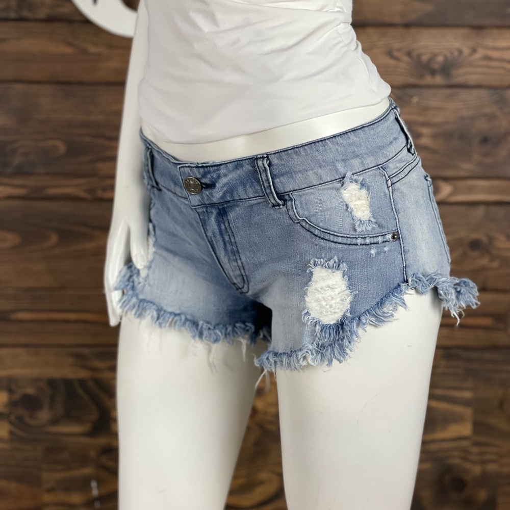 Jalate Jeans | Distressed Jean Denim Shorts Frayed Trim Hem Vintage Y2K Low Rise